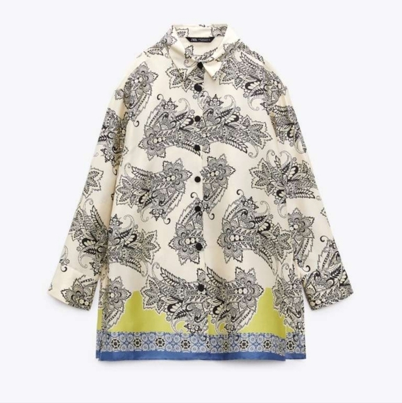 Zara Satin Paisley Print Button-Up Blouse Size Small - Picture 3 of 16